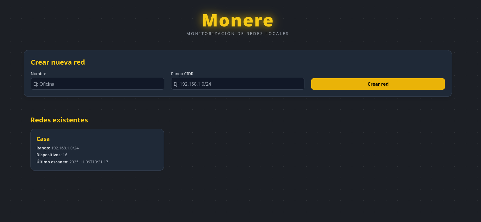 Captura de la vista de escaneo de red